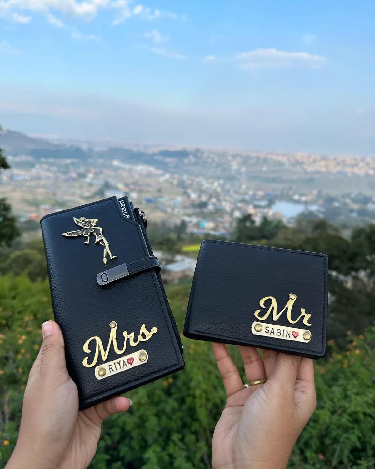 Couple Wallet Set - Customizable with Name & Charm